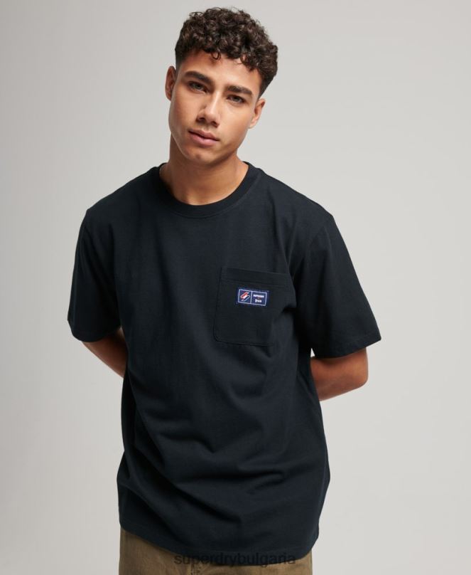 Superdry облекло N00H4891 черен мъже тениска с джоб с лого от органичен памук