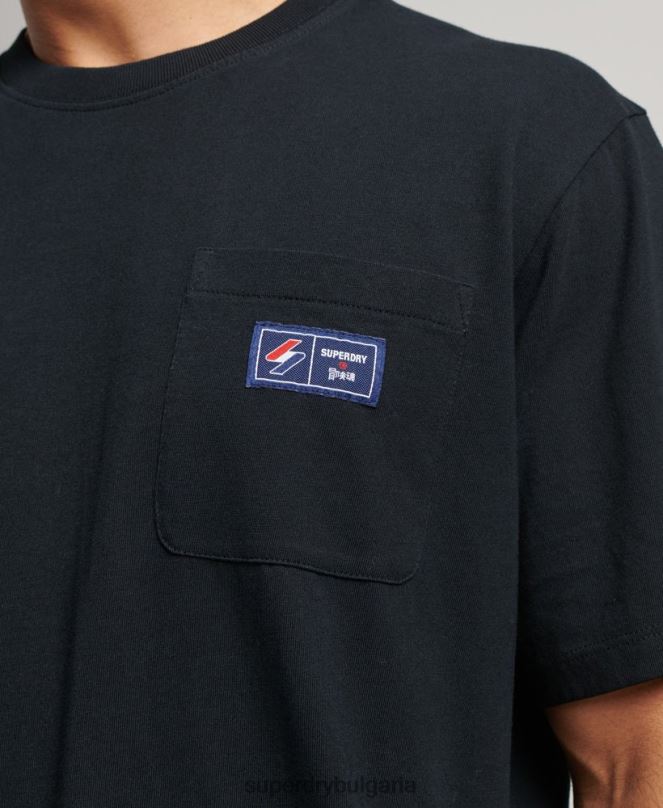 Superdry облекло N00H4891 черен мъже тениска с джоб с лого от органичен памук