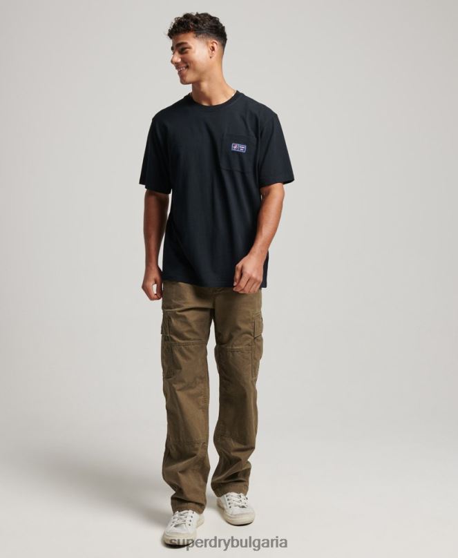 Superdry облекло N00H4891 черен мъже тениска с джоб с лого от органичен памук