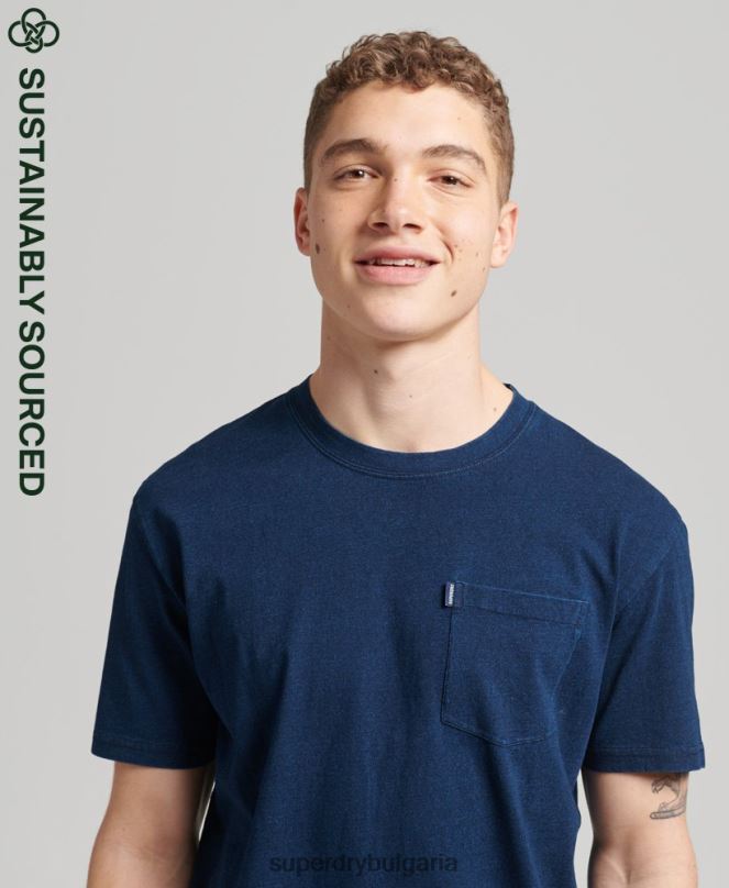 Superdry облекло N00H4892 тъмно синьо мъже ретро индиго тениска от органичен памук
