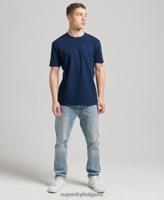 Superdry облекло N00H4892 тъмно синьо мъже ретро индиго тениска от органичен памук