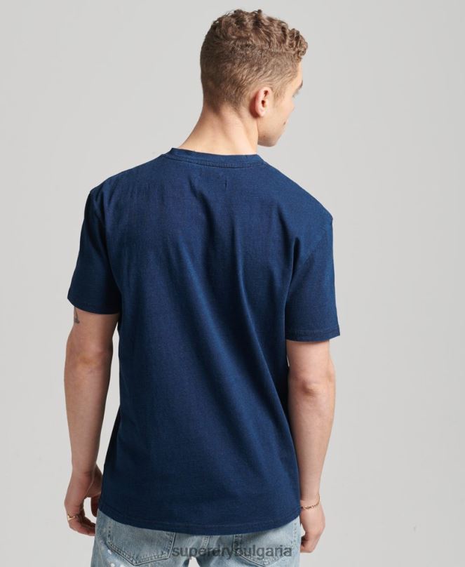 Superdry облекло N00H4892 тъмно синьо мъже ретро индиго тениска от органичен памук