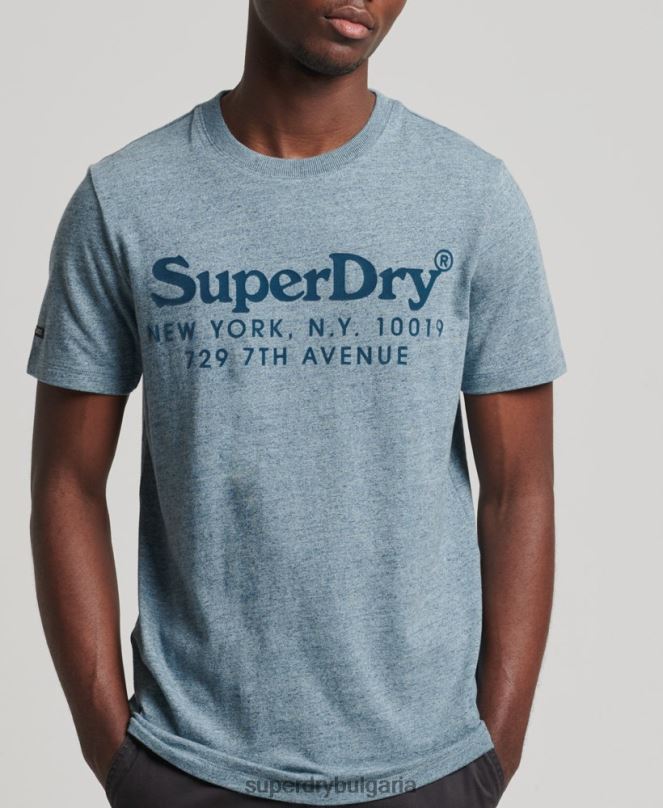 Superdry облекло N00H4893 син мъже тениска с тонално лого на място