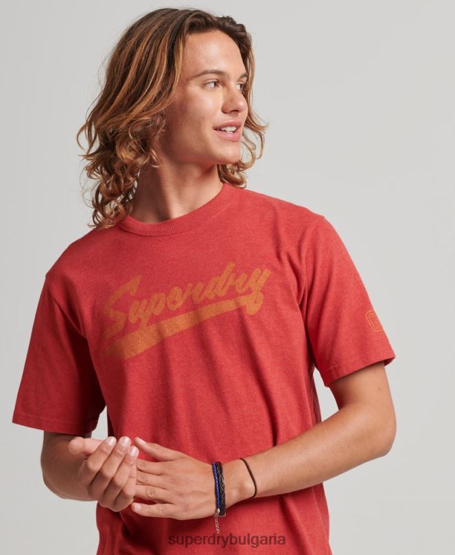 Superdry облекло N00H4894 червен мъже тениска с атлетичен градски надпис