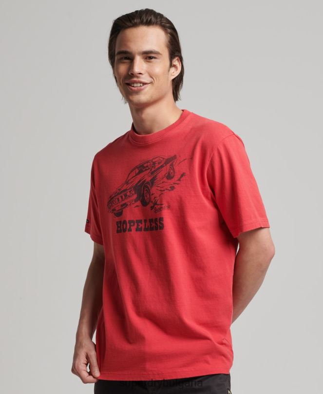 Superdry облекло N00H4895 червен мъже винтидж тениска Crossing Lines
