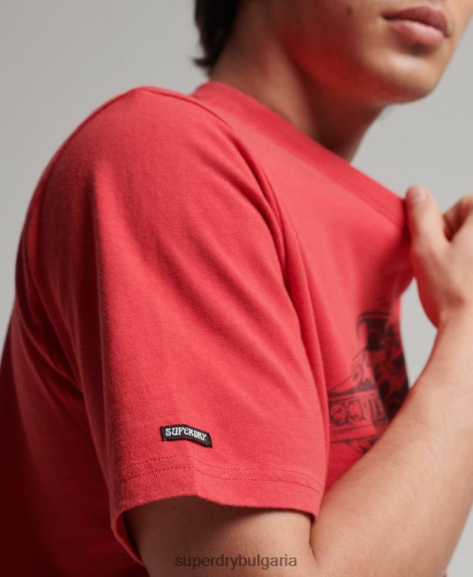Superdry облекло N00H4895 червен мъже винтидж тениска Crossing Lines