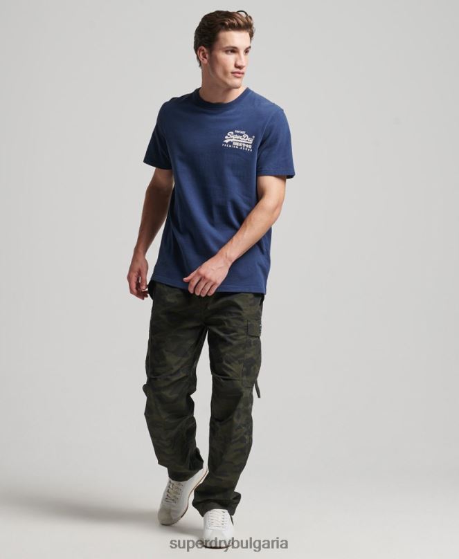 Superdry облекло N00H4896 военноморски флот мъже старинна тениска с лого наследство