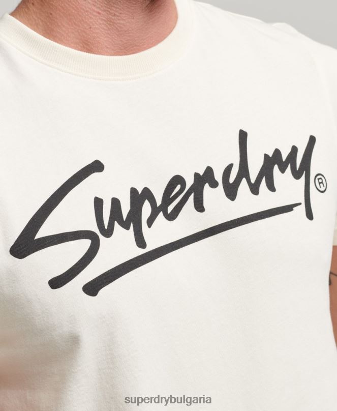 Superdry облекло N00H4897 сметана мъже Тениска с лого на сценария на центъра на 80-те