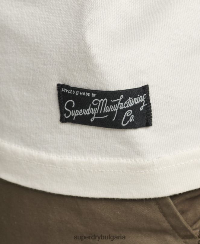 Superdry облекло N00H4897 сметана мъже Тениска с лого на сценария на центъра на 80-те