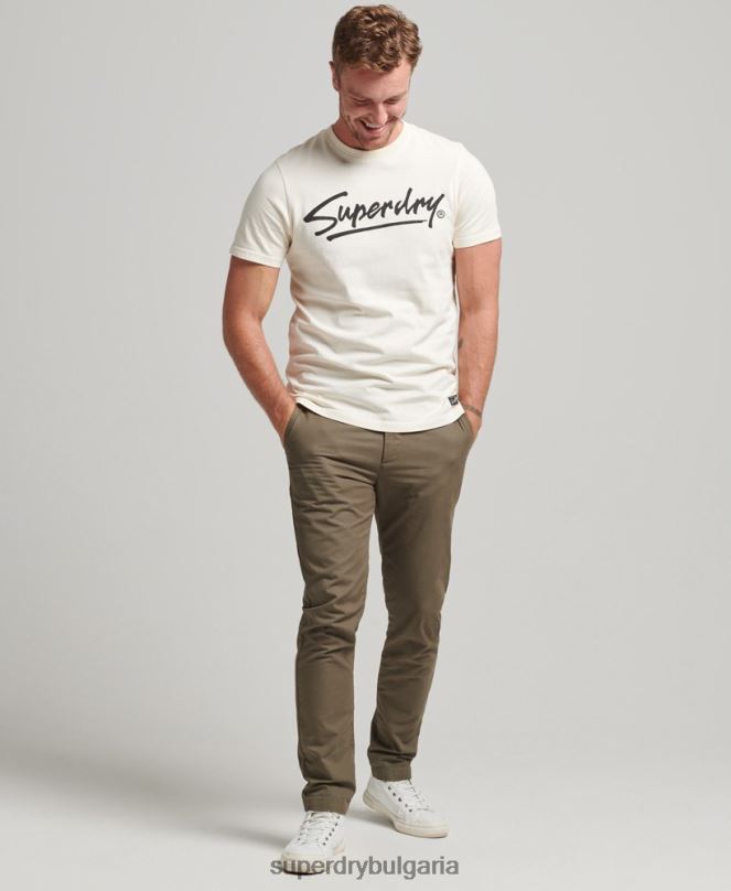 Superdry облекло N00H4897 сметана мъже Тениска с лого на сценария на центъра на 80-те