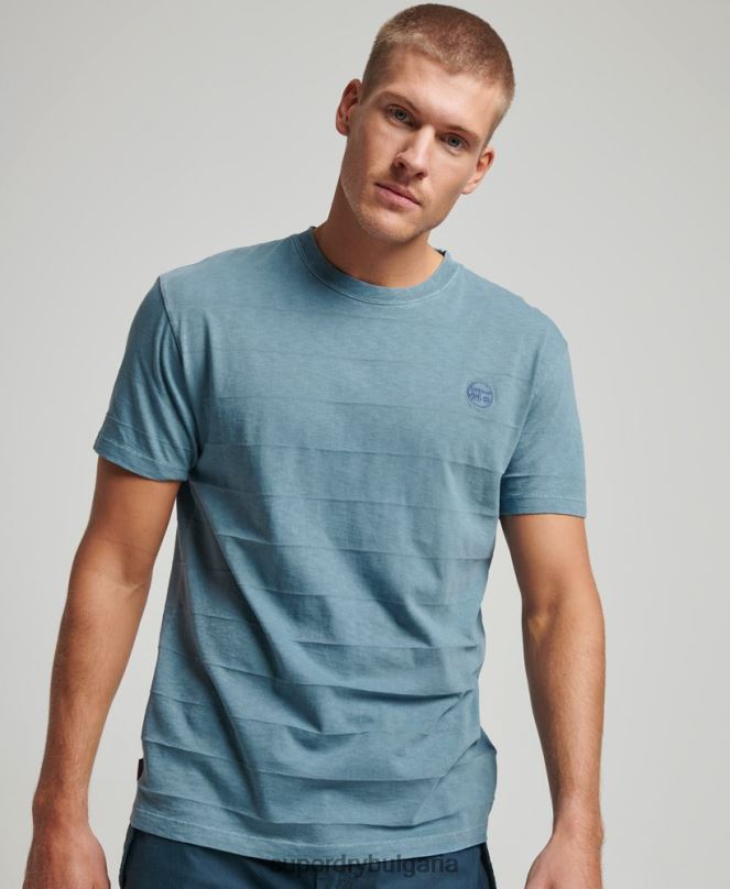 Superdry облекло N00H48 син мъже тениска с ретро текстура от органичен памук
