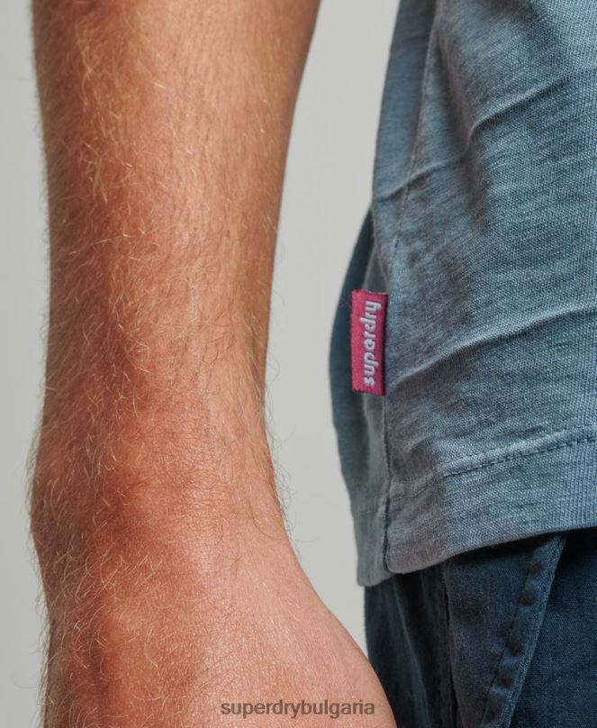 Superdry облекло N00H48 син мъже тениска с ретро текстура от органичен памук