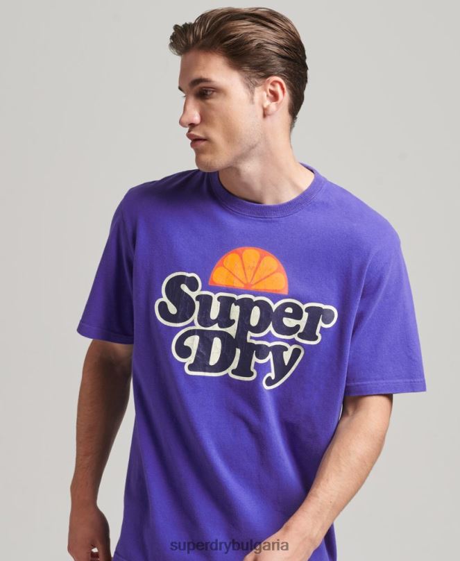 Superdry облекло N00H4900 светло синьо мъже ретро графична тениска от 70-те на Cooper