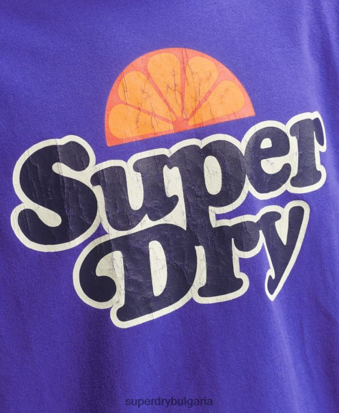 Superdry облекло N00H4900 светло синьо мъже ретро графична тениска от 70-те на Cooper