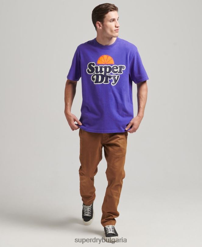 Superdry облекло N00H4900 светло синьо мъже ретро графична тениска от 70-те на Cooper