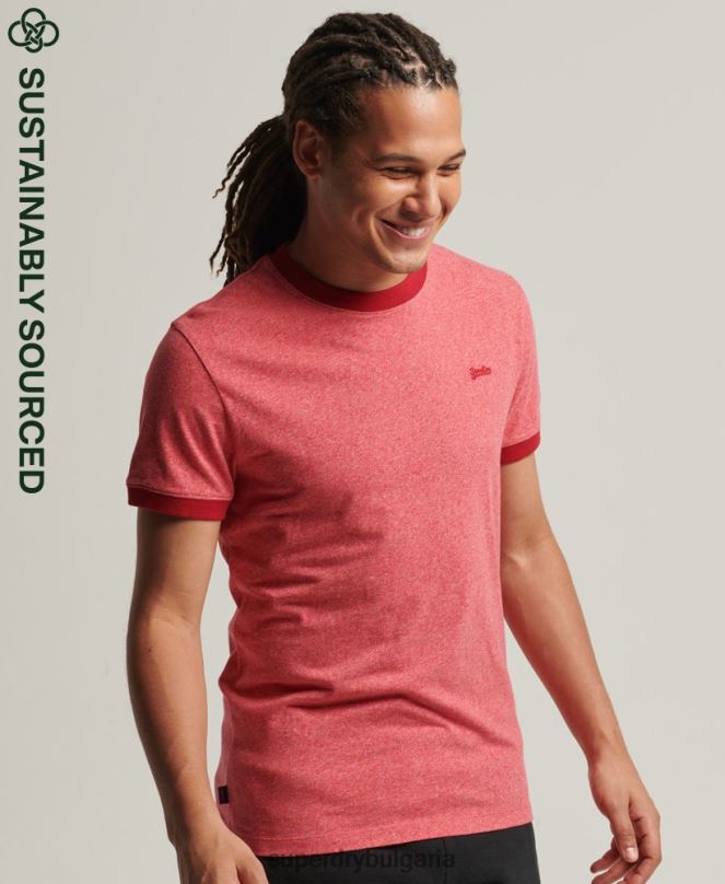Superdry облекло N00H4901 червен мъже органичен памук етерично лого ringer тениска