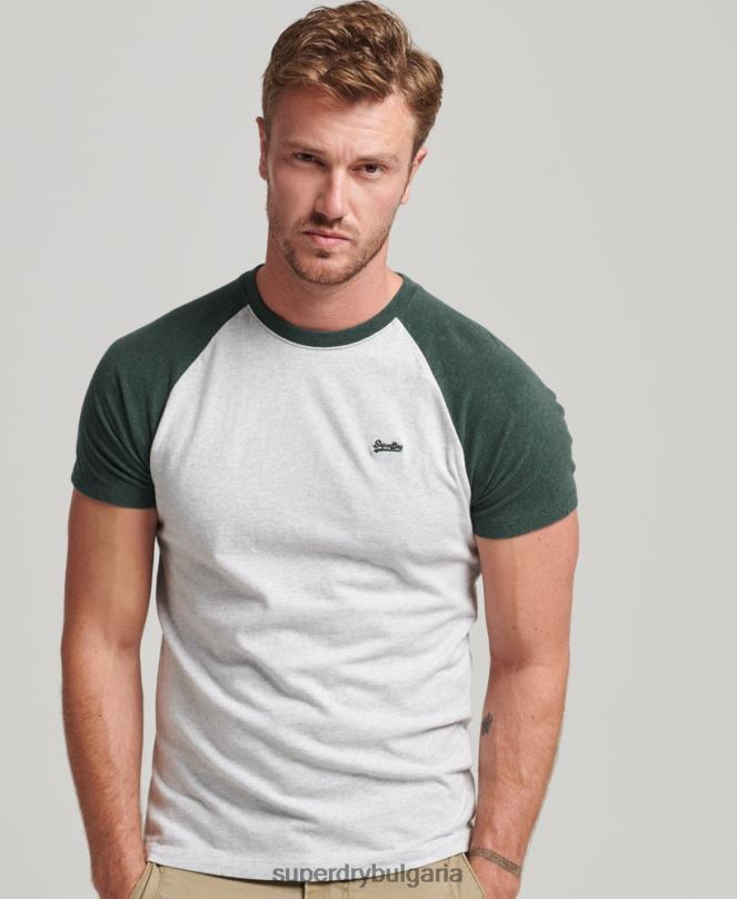 Superdry облекло N00H4903 зелено мъже Бейзболна тениска с основно лого от органичен памук
