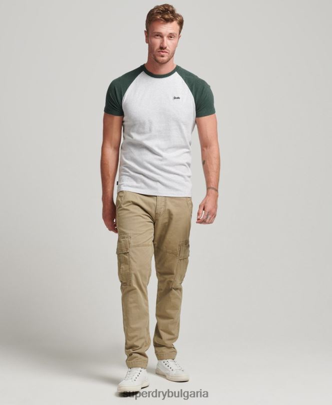 Superdry облекло N00H4903 зелено мъже Бейзболна тениска с основно лого от органичен памук