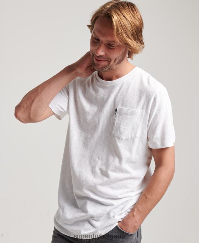 Superdry облекло N00H4904 бяло мъже тениска с джоб от органичен памук