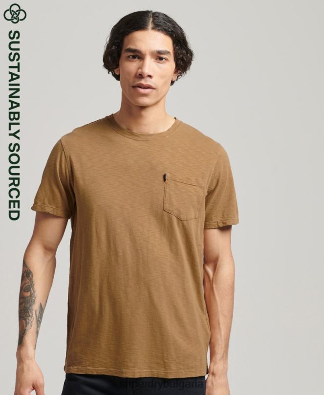 Superdry облекло N00H4905 кафяво мъже органична памучна тениска с кръгло деколте и джоб