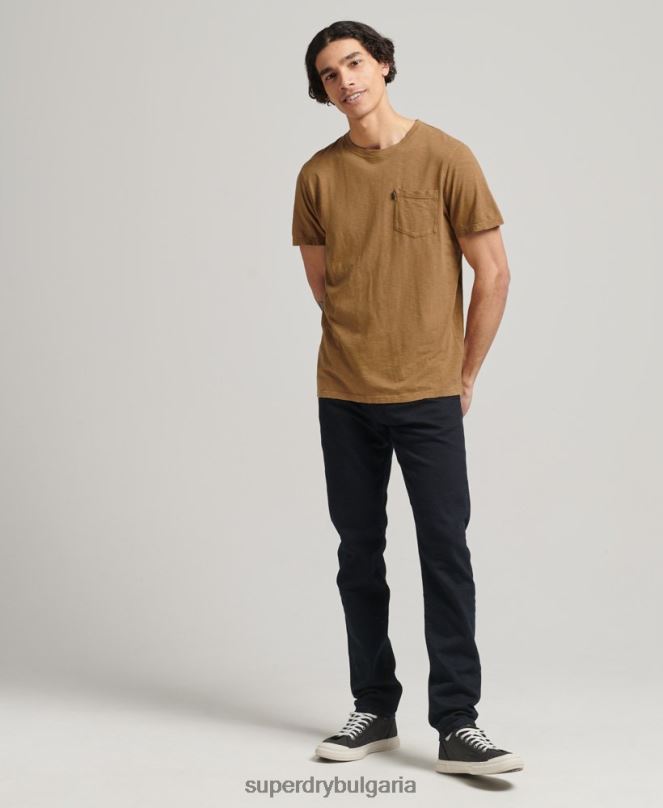 Superdry облекло N00H4905 кафяво мъже органична памучна тениска с кръгло деколте и джоб