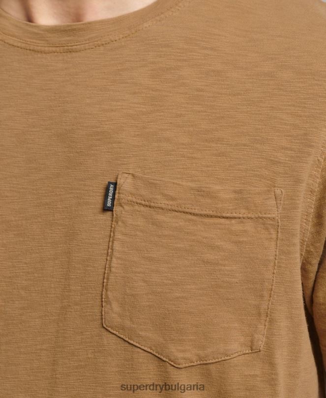 Superdry облекло N00H4905 кафяво мъже органична памучна тениска с кръгло деколте и джоб