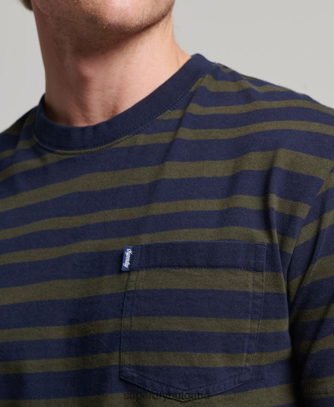 Superdry облекло N00H4906 военноморски флот мъже тениска с лого ивица от органичен памук
