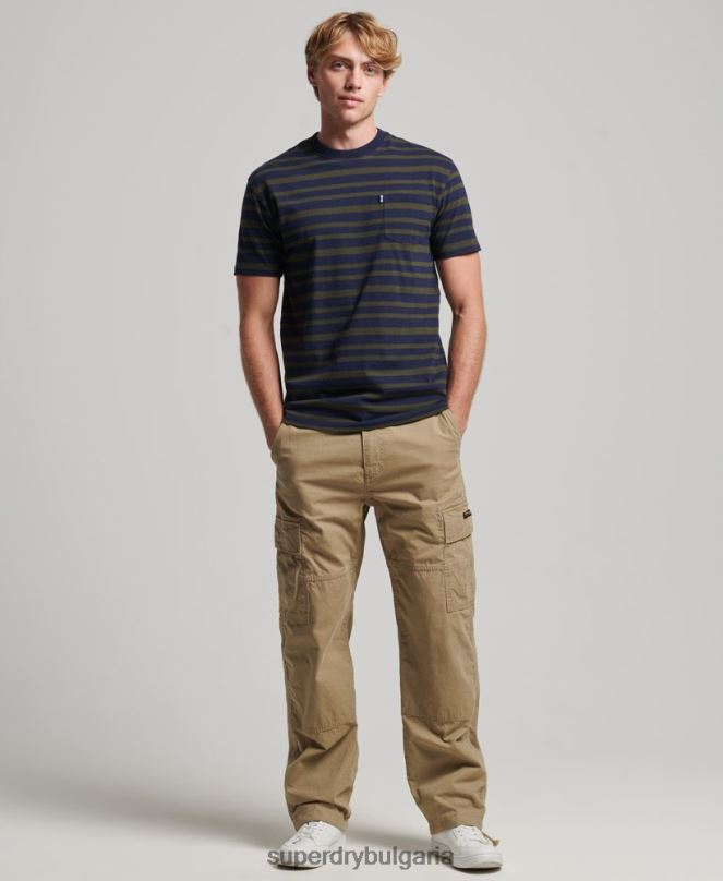 Superdry облекло N00H4906 военноморски флот мъже тениска с лого ивица от органичен памук