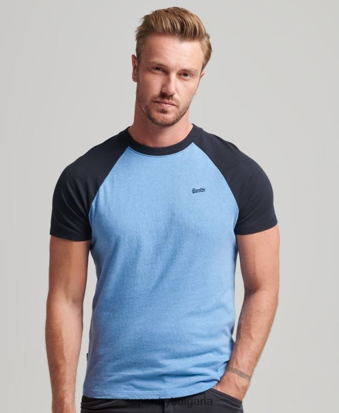 Superdry облекло N00H4907 син мъже Бейзболна тениска с основно лого от органичен памук