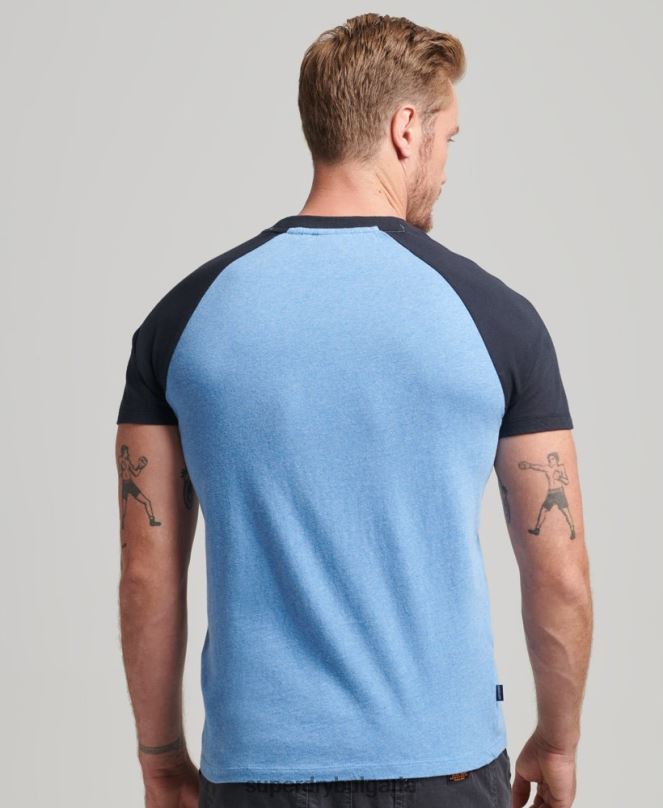 Superdry облекло N00H4907 син мъже Бейзболна тениска с основно лого от органичен памук