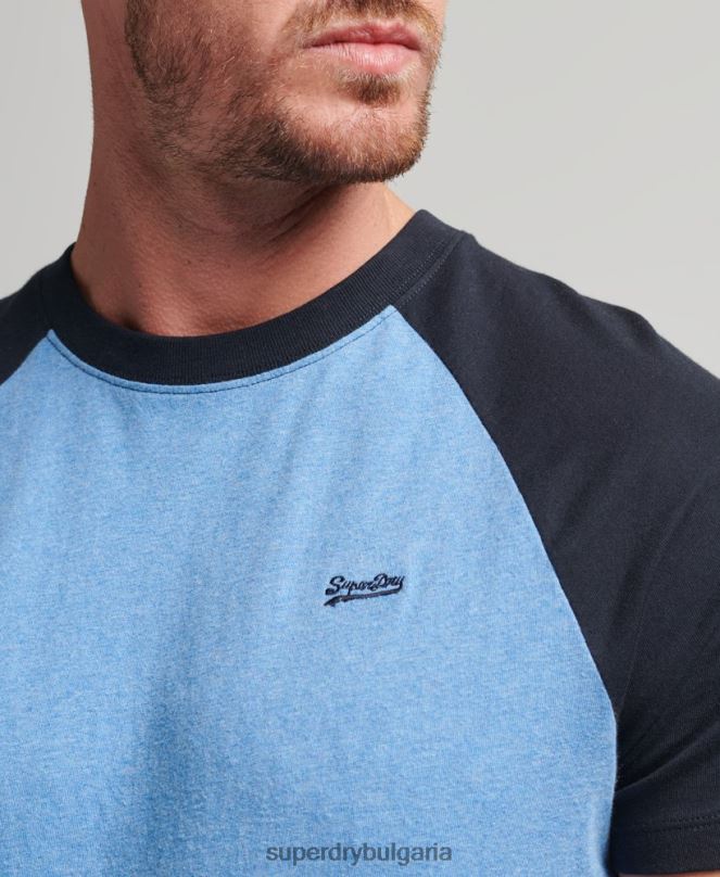 Superdry облекло N00H4907 син мъже Бейзболна тениска с основно лого от органичен памук