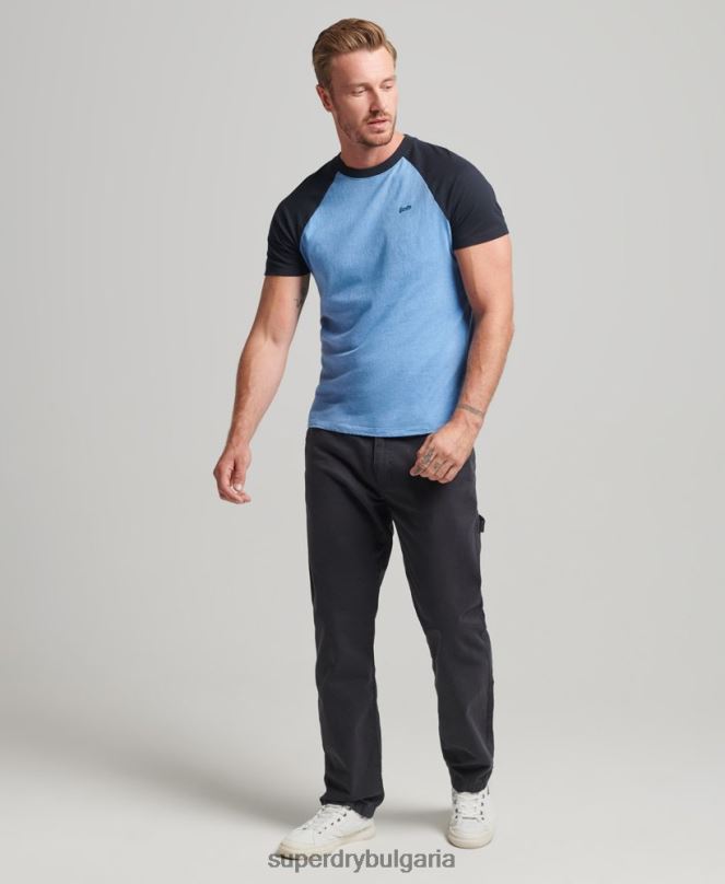 Superdry облекло N00H4907 син мъже Бейзболна тениска с основно лого от органичен памук