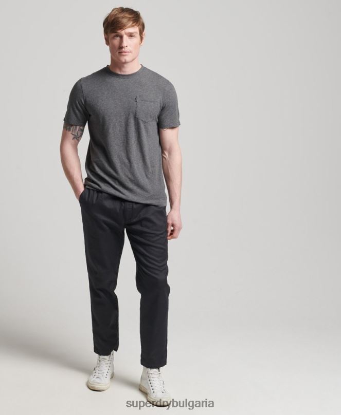 Superdry облекло N00H4910 тъмно сив мъже органична памучна тениска с кръгло деколте и джоб