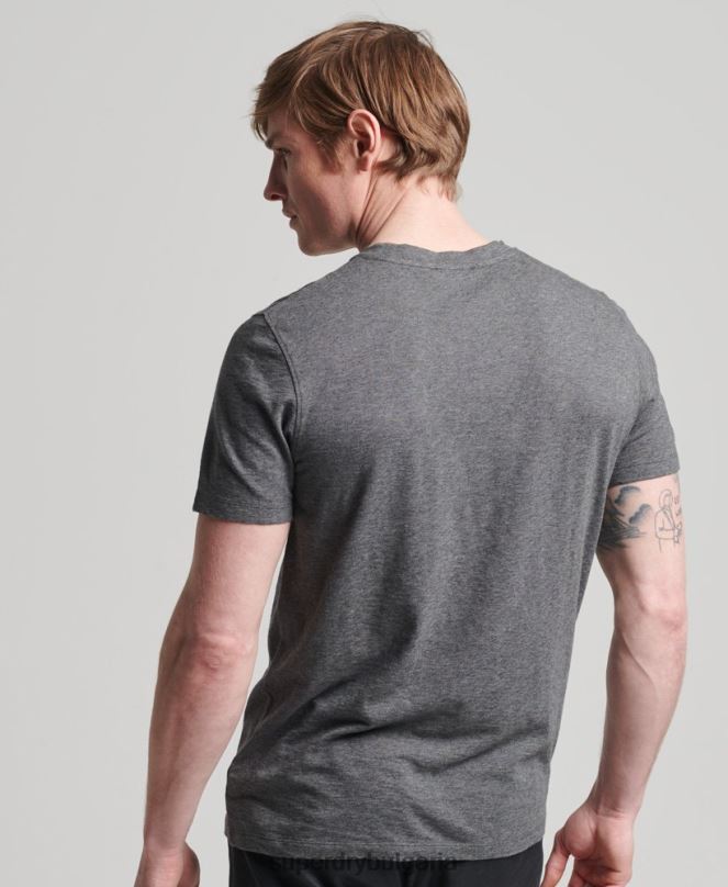 Superdry облекло N00H4910 тъмно сив мъже органична памучна тениска с кръгло деколте и джоб