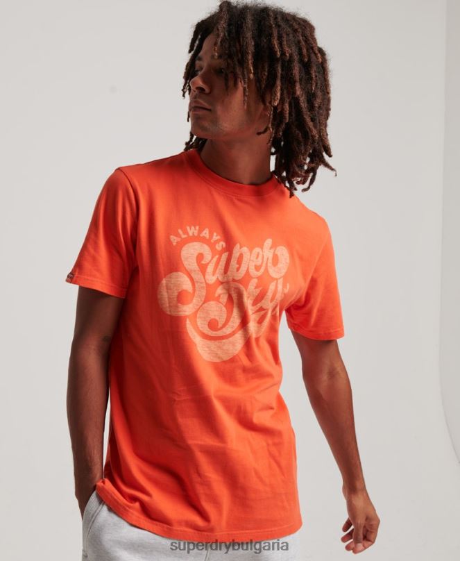 Superdry облекло N00H4911 оранжево мъже тениска със сценарий за носталгия