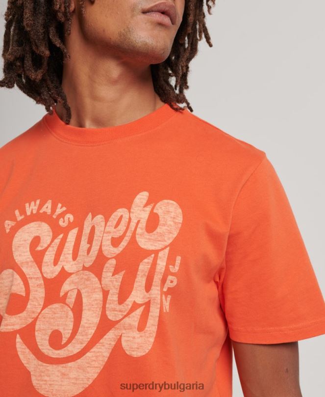Superdry облекло N00H4911 оранжево мъже тениска със сценарий за носталгия