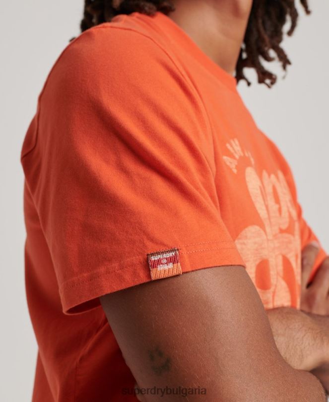 Superdry облекло N00H4911 оранжево мъже тениска със сценарий за носталгия