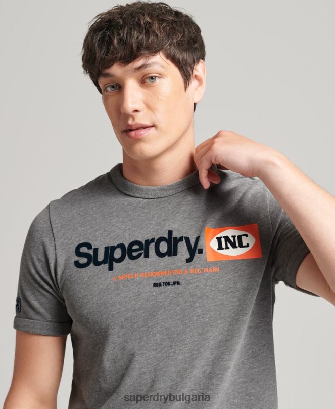 Superdry облекло N00H4912 сиво мъже тениска с графично звънене на основно лого