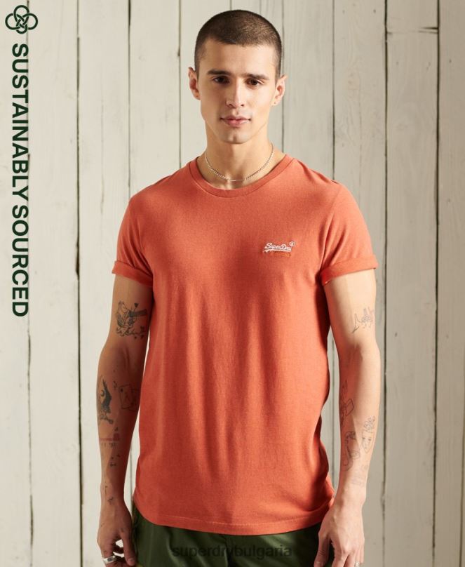 Superdry облекло N00H4913 оранжево мъже ретро бродирана тениска от органичен памук