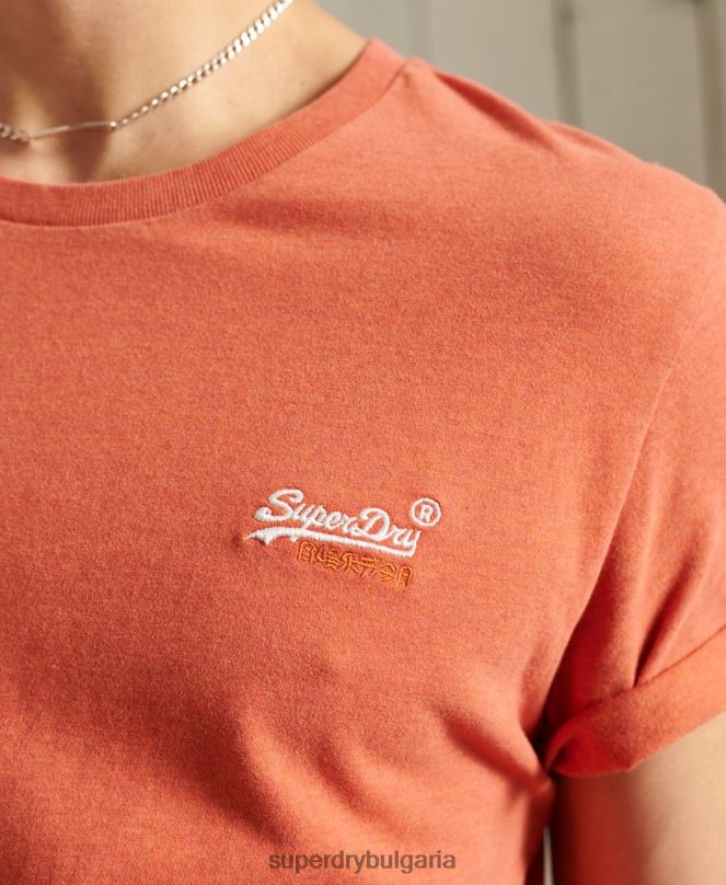 Superdry облекло N00H4913 оранжево мъже ретро бродирана тениска от органичен памук