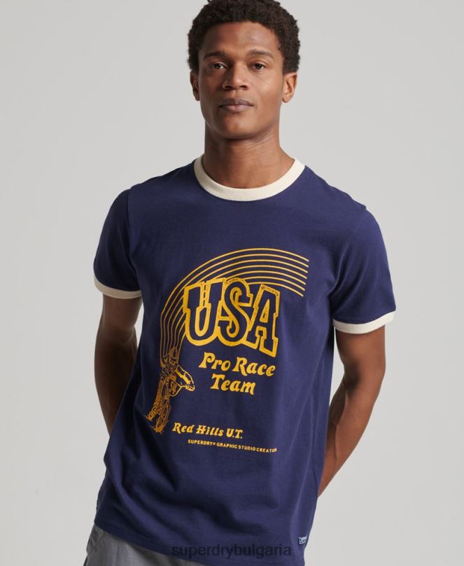 Superdry облекло N00H4914 военноморски флот мъже ретро тениска от моето поколение
