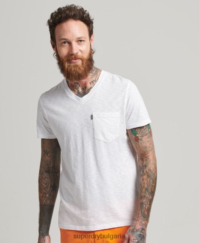 Superdry облекло N00H4916 бяло мъже органична памучна тениска с vобразно деколте