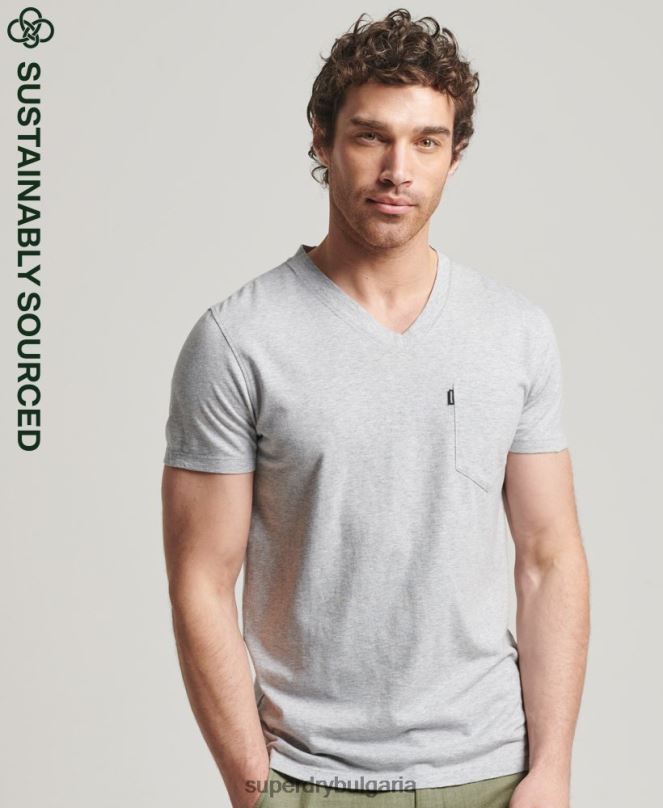Superdry облекло N00H4917 тъмно сив мъже тениска с джоб с v-образно деколте и органичен памук