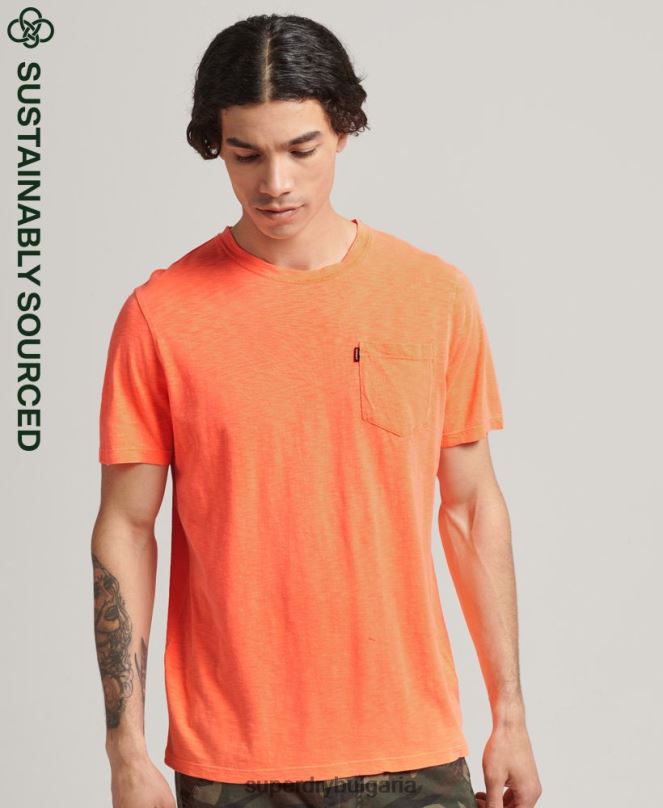 Superdry облекло N00H4918 оранжево мъже органична памучна тениска с кръгло деколте и джоб