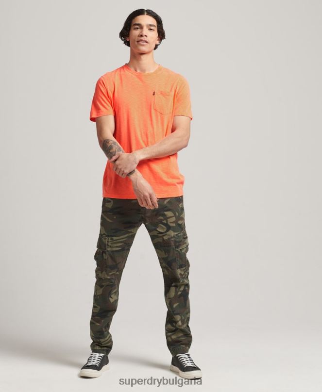 Superdry облекло N00H4918 оранжево мъже органична памучна тениска с кръгло деколте и джоб