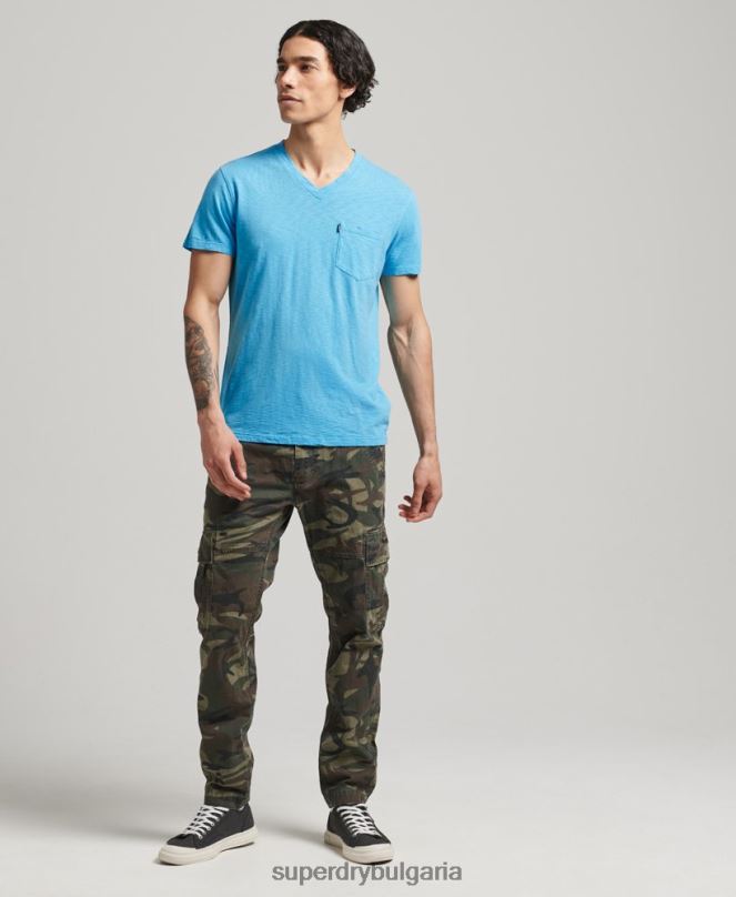 Superdry облекло N00H4919 светло синьо мъже тениска с джоб с v-образно деколте и органичен памук