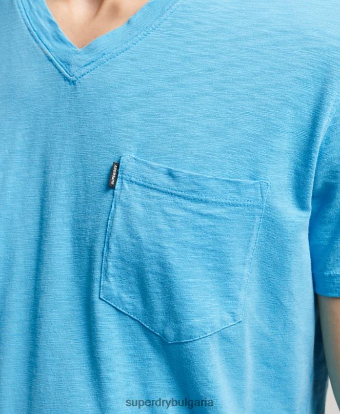 Superdry облекло N00H4919 светло синьо мъже тениска с джоб с v-образно деколте и органичен памук