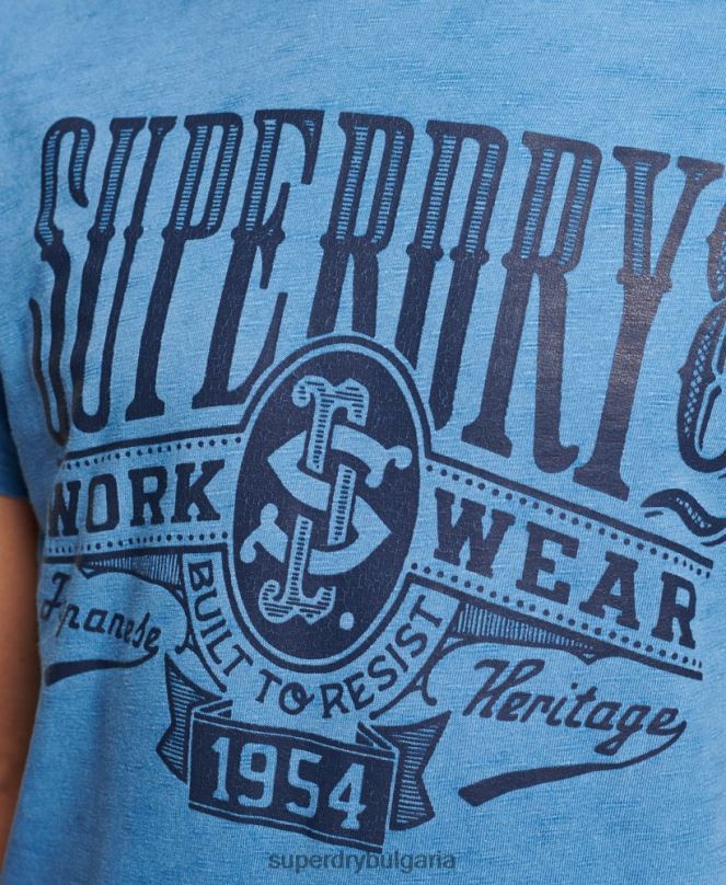 Superdry облекло N00H4921 светло синьо мъже ретро тениска със стенен знак