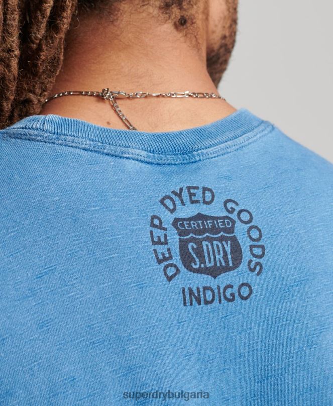 Superdry облекло N00H4921 светло синьо мъже ретро тениска със стенен знак