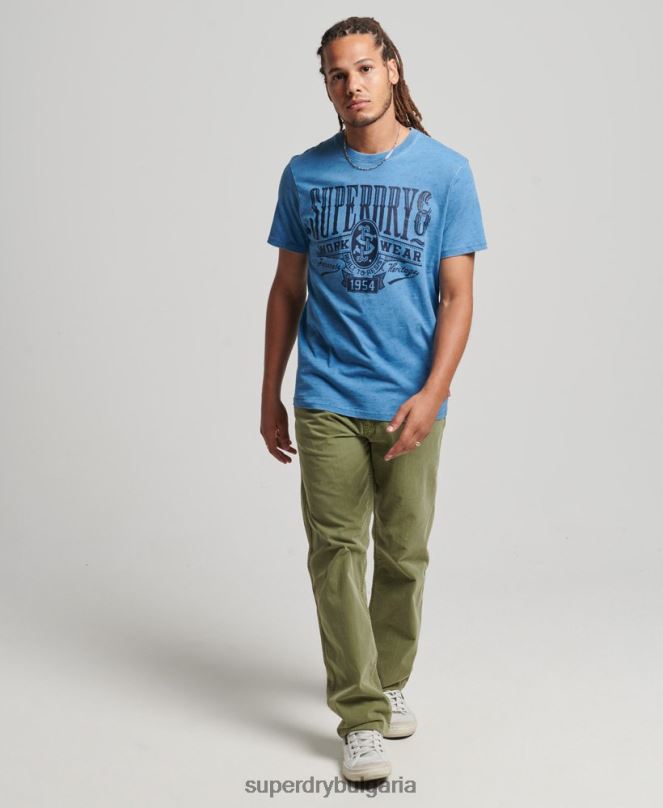 Superdry облекло N00H4921 светло синьо мъже ретро тениска със стенен знак